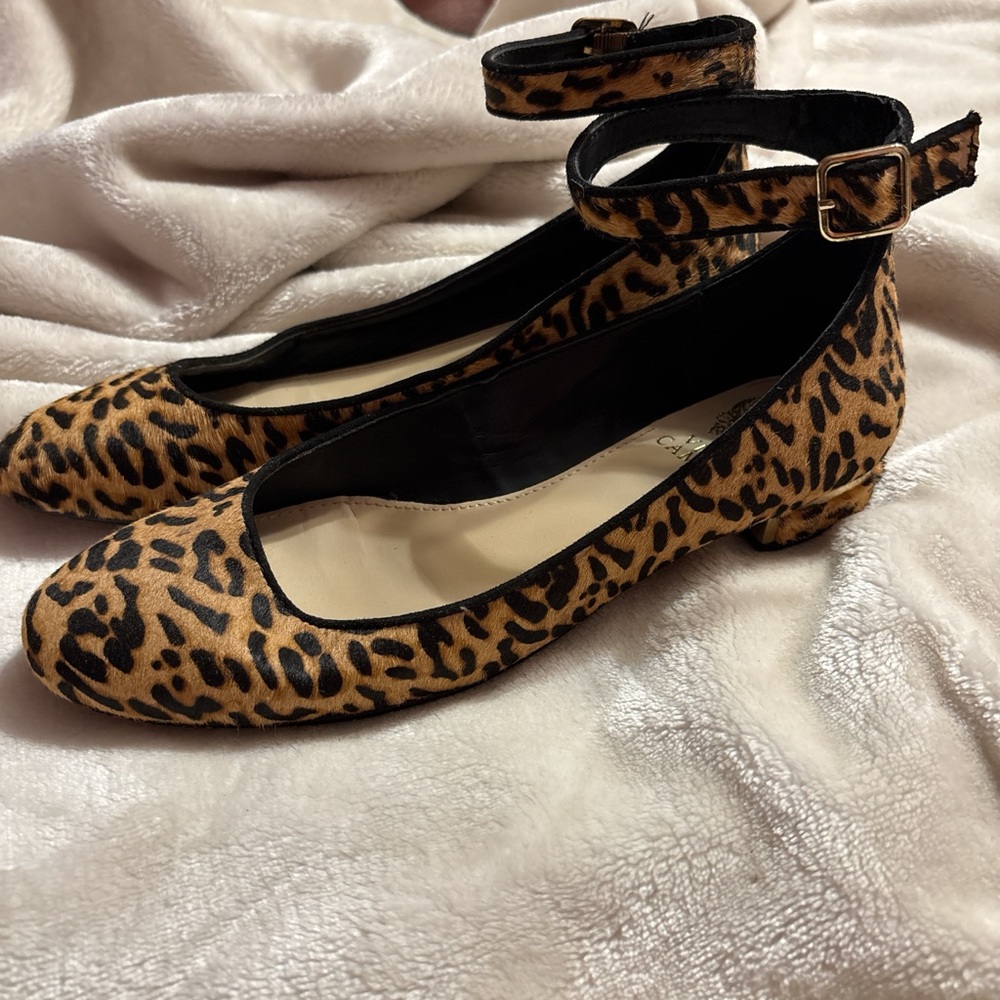 Vince Camuto Leopard Print Ankle Strap Flats